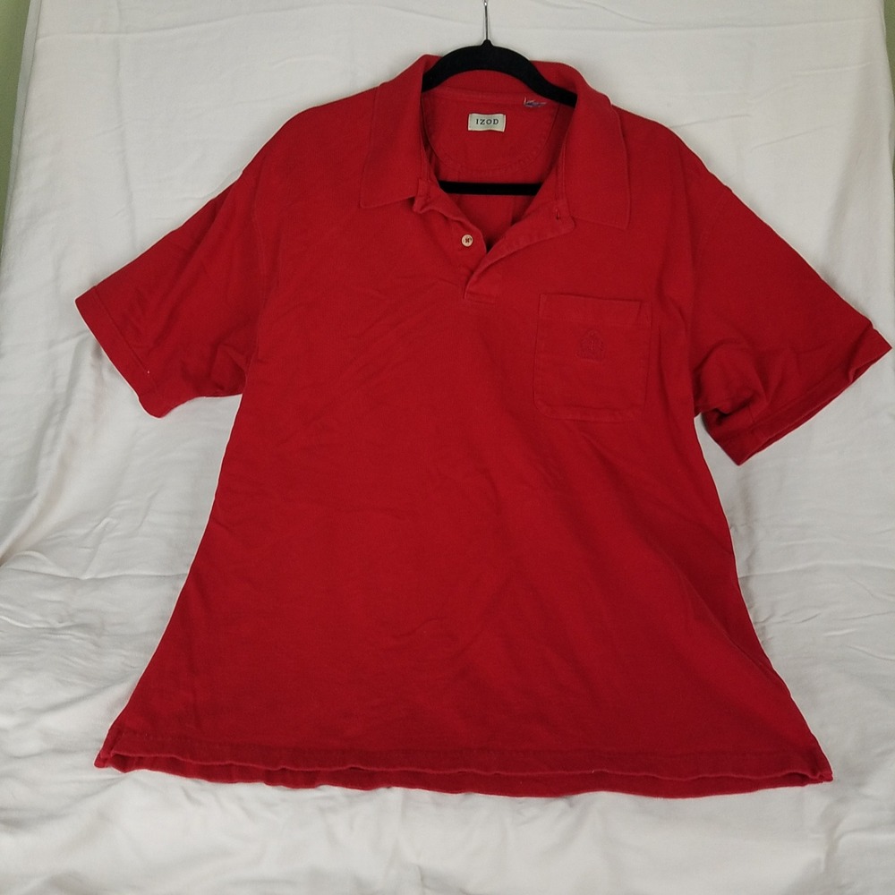IZOD Polo Shirt Mens XL Red Excellent‎ Short Sleeve Pocket Crest Logo Classic